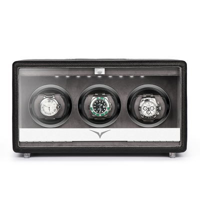 Evandale Watch Winder for 3 Watches in Black Leather