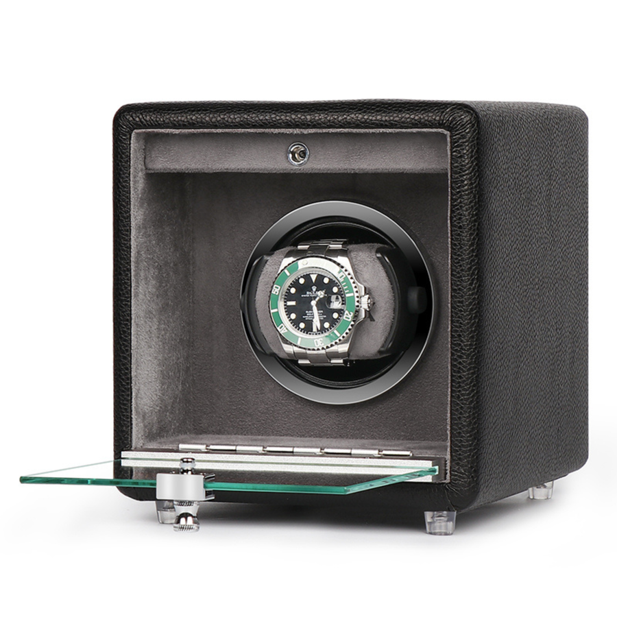 Evandale Watch Winder for 1 Watch in Black Leather