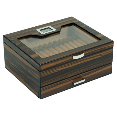 20 CT Ebony Wooden Cigar Humidor Box with Drawer for Cigars