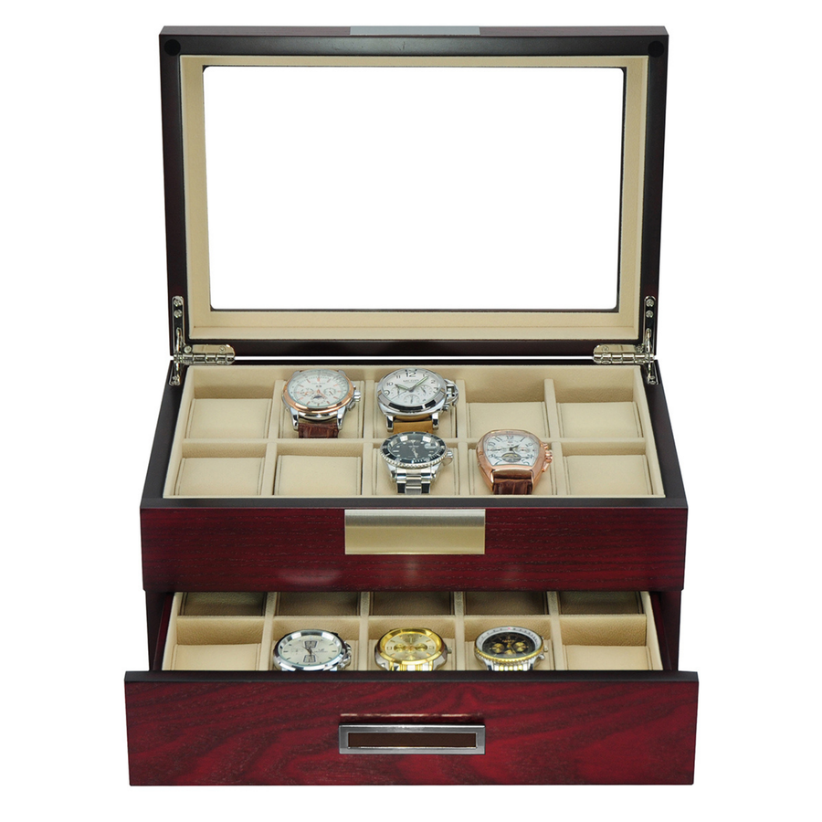 Cherry Wooden Watch Box for 20 Watches