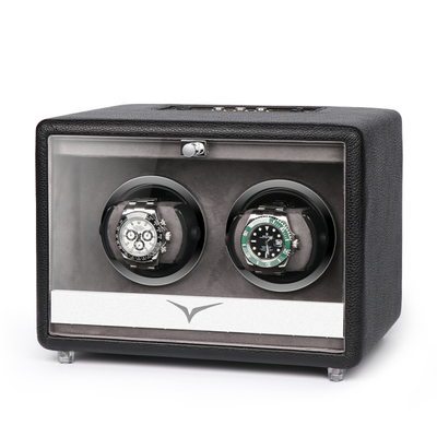 Evandale Watch Winder for 2 Watches in Black Leather