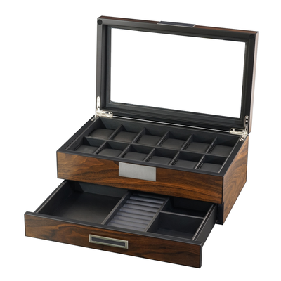 12 Slots Watch Box with Drawer in Ebony Wood