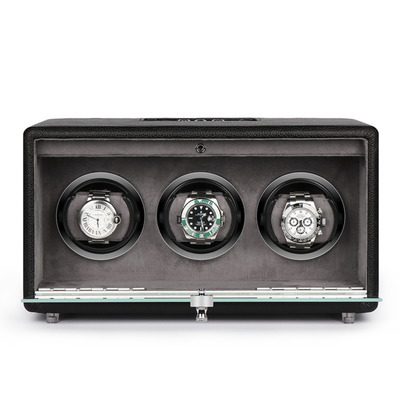 Evandale Watch Winder for 3 Watches in Black Leather