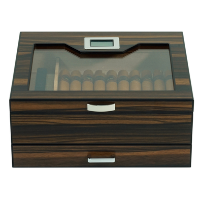 20 CT Ebony Wooden Cigar Humidor Box with Drawer for Cigars
