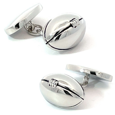 Rugby Ball    Chain Cufflinks - silver plated