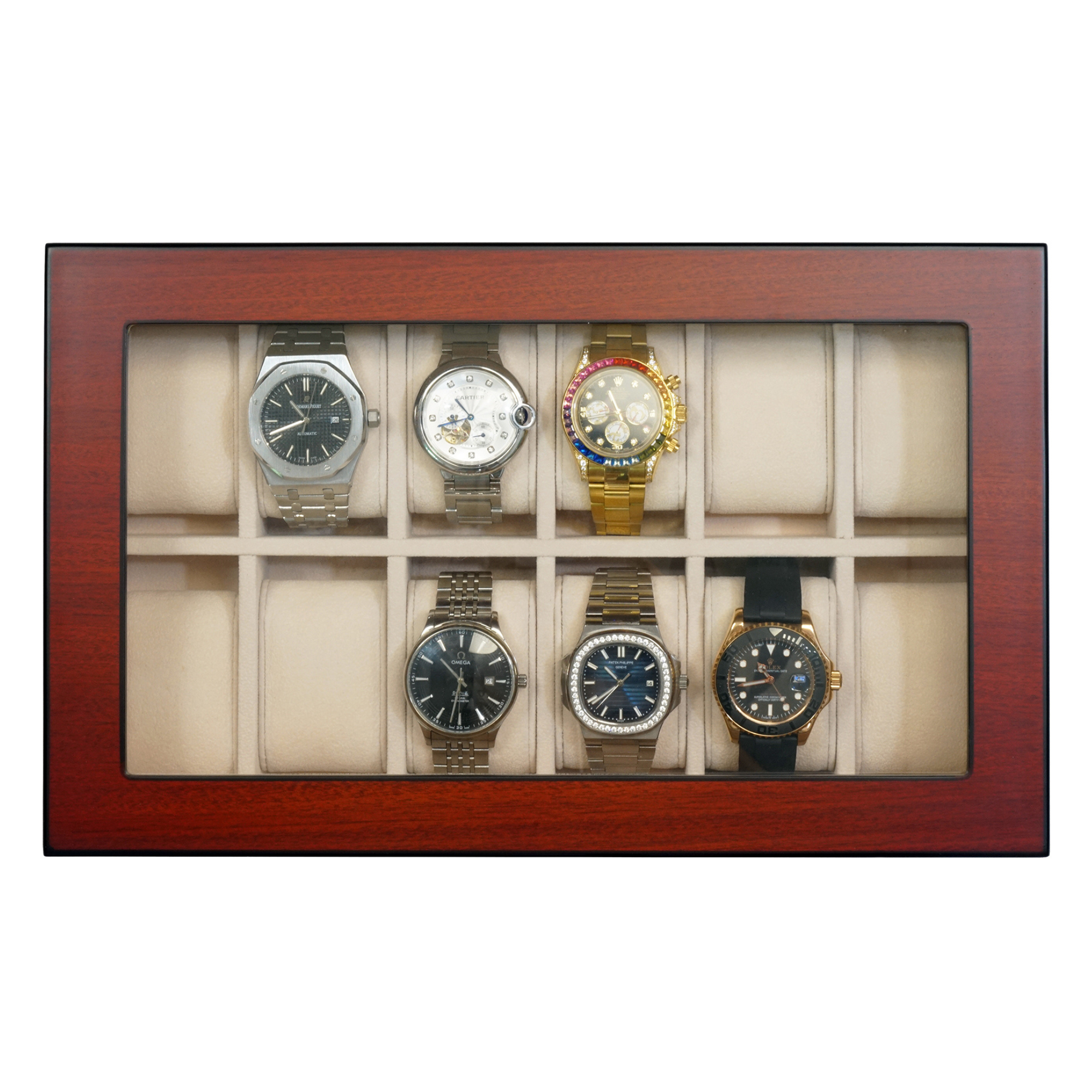 Cherry Wooden Watch Box for 12 Watches