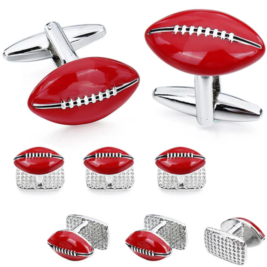Red Footy Rugby Cufflinks and Stud Set