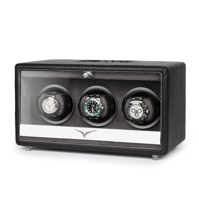 Evandale Watch Winder for 3 Watches in Black Leather