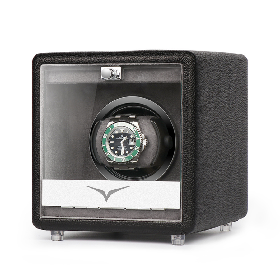 Evandale Watch Winder for 1 Watch in Black Leather