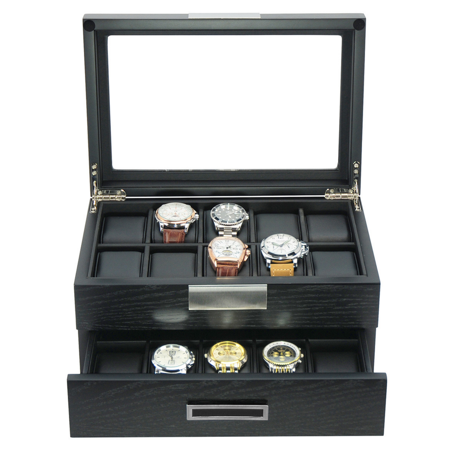 Black Wooden Watch Box for 20 Watches