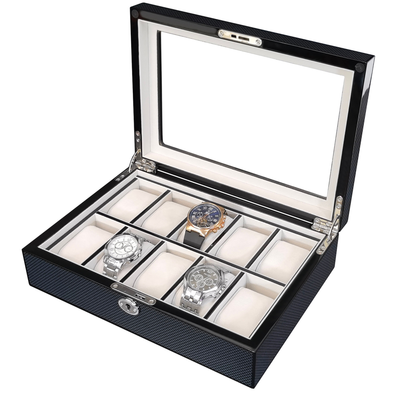 Carbon Fibre Wooden Watch Box for 10 Watches
