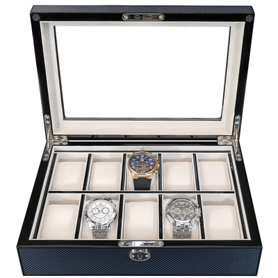 Carbon Fibre Wooden Watch Box for 10 Watches