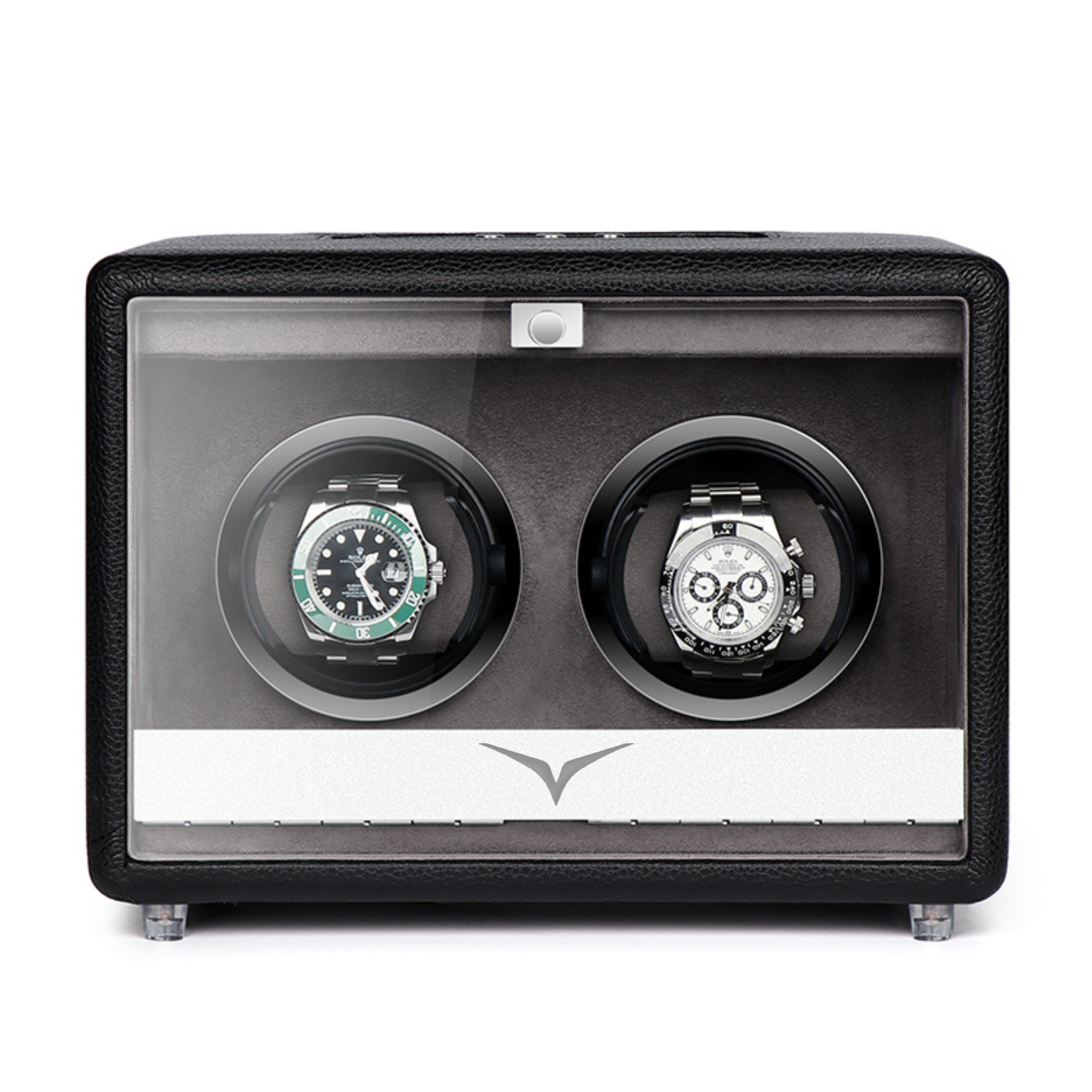 Evandale Watch Winder for 2 Watches in Black Leather