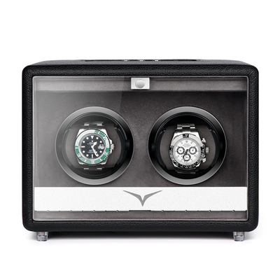 Evandale Watch Winder for 2 Watches in Black Leather