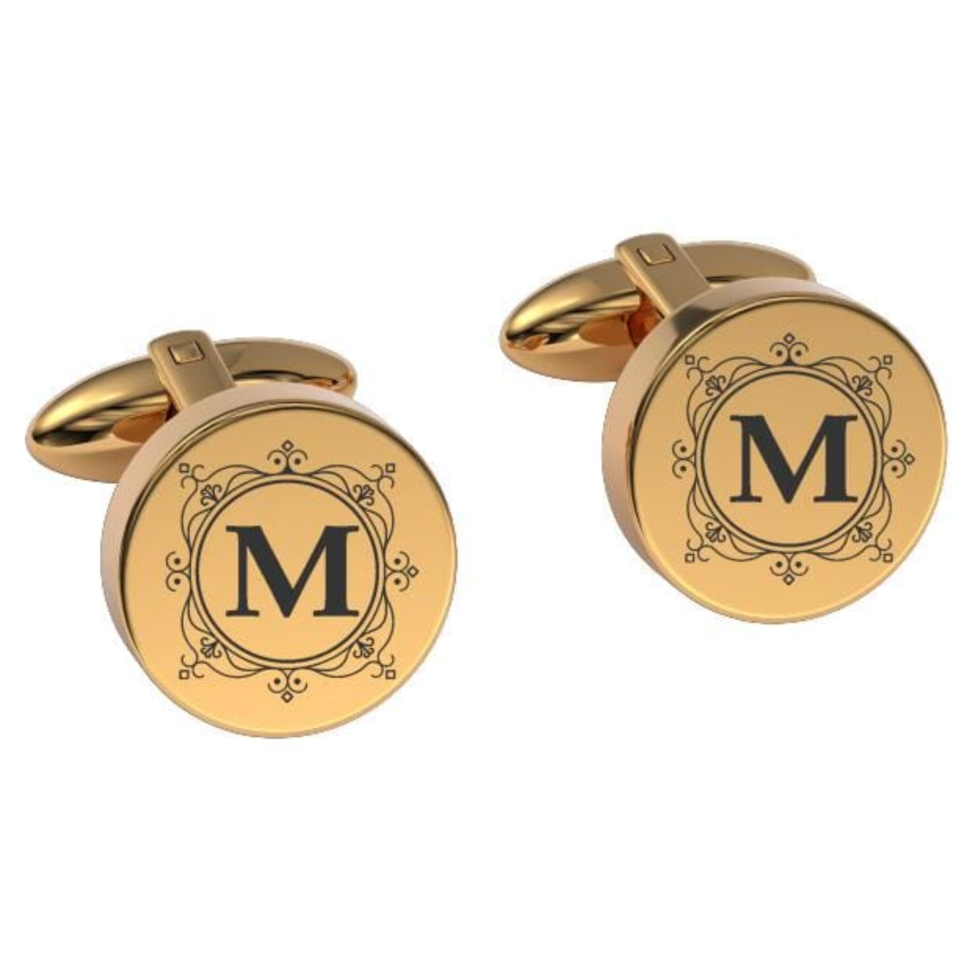 Decorated Round Initials Engraved Cufflinks
