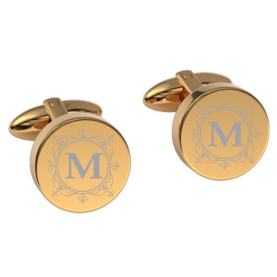 Decorated Round Initials Engraved Cufflinks