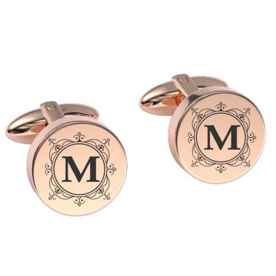 Decorated Round Initials Engraved Cufflinks