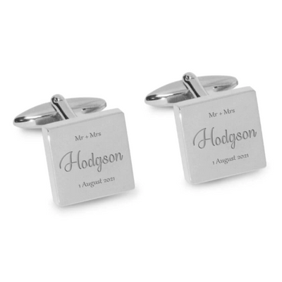 Mr Mrs Last Name with Date Engraved Wedding Cufflinks