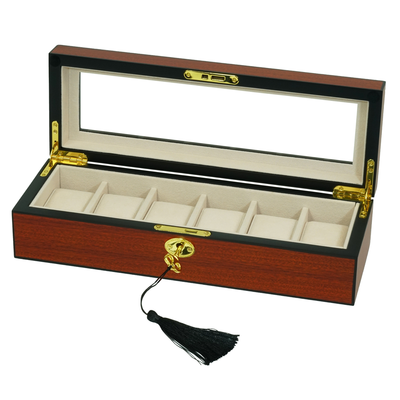 6 Slots Wooden Watch Box With Glass Window