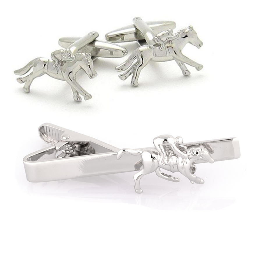 Melbourne Cup Horse Jockey Cufflinks & Tie Clip Set