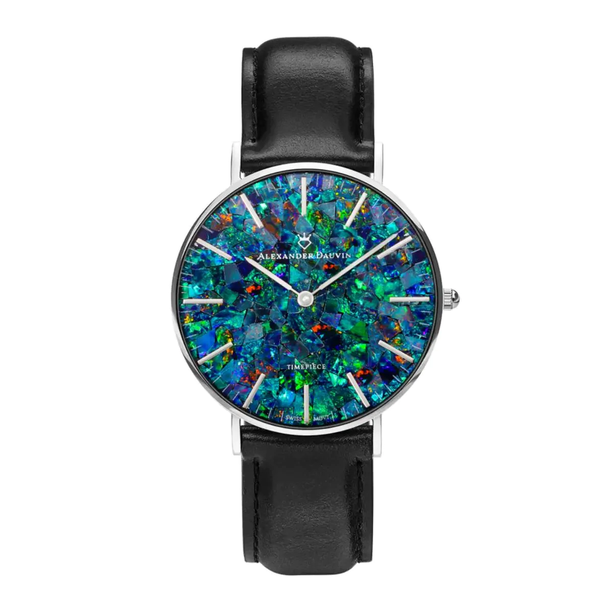 Classic Pedy Red Swiss Opal Watch 36MM with Black Leather Strap