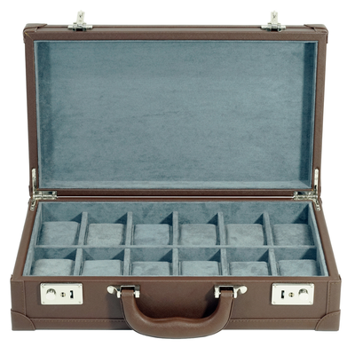 12 Slots Brown Leather Watch Case