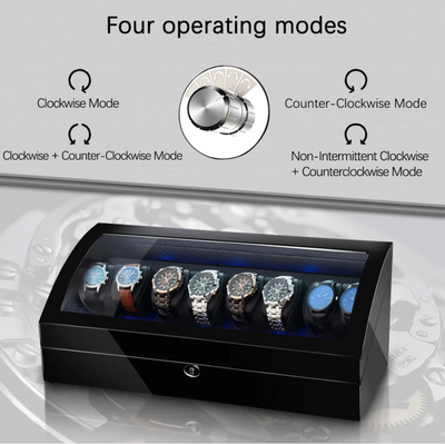 Avoca Watch Winder Box for 8 + 8 Watches in Black