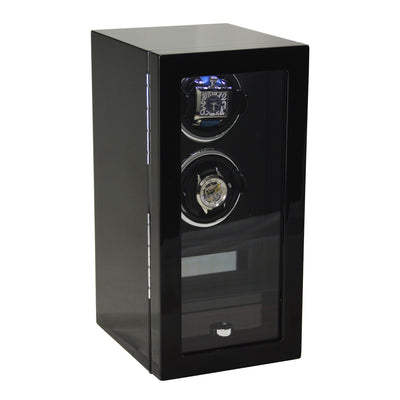 Yarra Duo Watch Winder + Drawer with Fingerprint Lock, Duo Watch Winder, Watch Winder Boxes, Black Watch Winder, Fingerprint Lock Watch Winder, Watch Winders, nogiftbox, CW0215, Clinks Australia