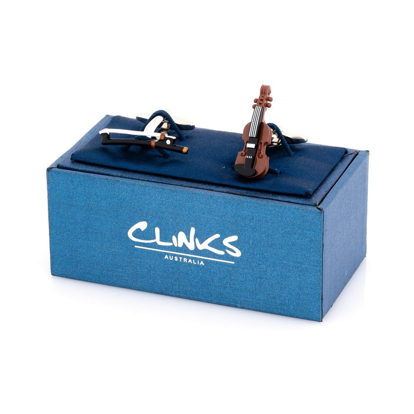 Colour Violin and Bow Cufflinks