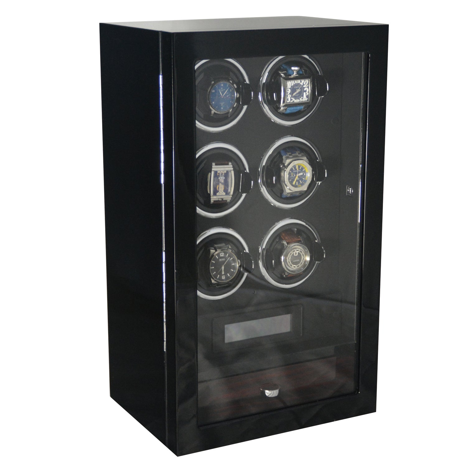 Yarra Watch Winder for 6 Watches + Drawer with Fingerprint Lock, 6 Watch Winder with Drawer, Watch Winder Boxes, Black Watch Winder, Fingerprint Lock Watch Winder, Watch Winders, nogiftbox, CW0604, Clinks Australia