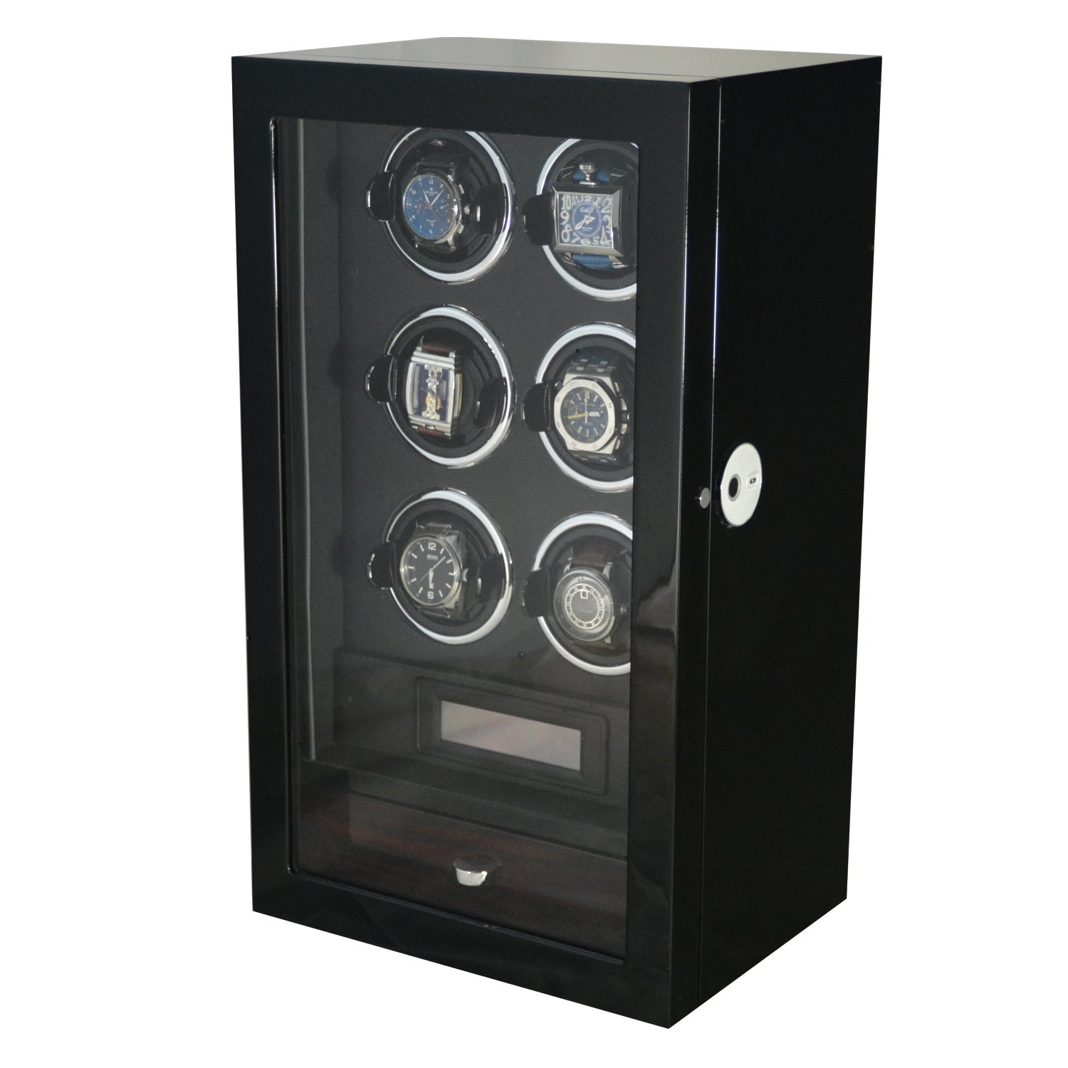 Yarra Watch Winder for 6 Watches + Drawer with Fingerprint Lock, 6 Watch Winder with Drawer, Watch Winder Boxes, Black Watch Winder, Fingerprint Lock Watch Winder, Watch Winders, nogiftbox, CW0604, Clinks Australia