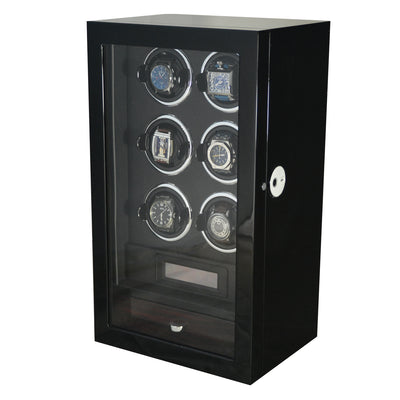 Yarra Watch Winder for 6 Watches + Drawer with Fingerprint Lock, 6 Watch Winder with Drawer, Watch Winder Boxes, Black Watch Winder, Fingerprint Lock Watch Winder, Watch Winders, nogiftbox, CW0604, Clinks Australia