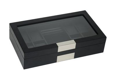 Black Wooden Watch Box, 8 Watch Box, Cuffed Watch Box, Clinks Australia Watch Box, Black Watch Boxes on Cuffed, Australia Watch Box, Watch Storage Box, Watch Display Box, 8 Slots Watch Boxes, Watch Boxes for 8, Wooden Watch Box, Black Wooden Watches + Organizer, CB5009, Clinks Australia