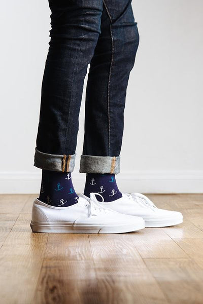 Stay Anchored Sock, Socks, Aynn Socks, Dark Navy, Carded Cotton, Nylon, Rayon, SK1026, Men's Socks, Socks for Men, Clinks Australia