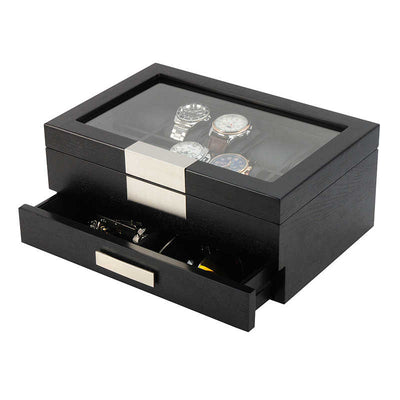 Black Wooden Watch Box, 10 Watch Box, Cuffed Watch Box, Clinks Australia Watch Box, Black Watch Boxes on Cuffed, Australia Watch Box, Watch Storage Box, Watch Display Box, 10 Slots Watch Boxes, Watch Boxes for 10, Wooden Watch Box, Black, Wooden, Watch Boxes with Drawer, Storage Boxes, CB5007, Clinks Australia