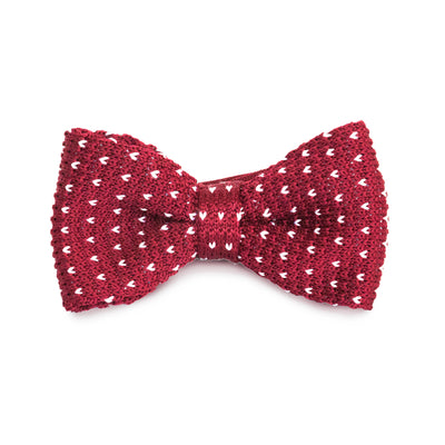 Kids Knit Bow Tie - Maroon/White Dot