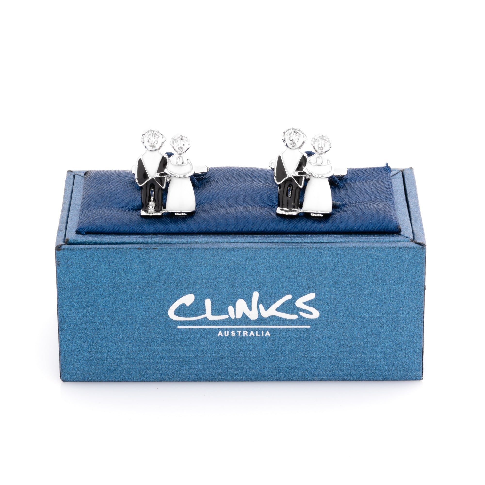 Wedding Bride Groom Couple in Black, White Silver Wedding Cufflinks