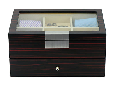 Ebony Wooden Tie Box for 12