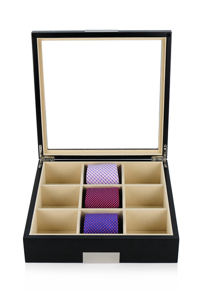 Black Wooden Tie Box for 9