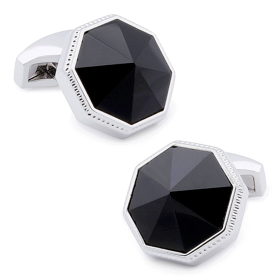 Faceted Black Onyx in Silver Cufflinks
