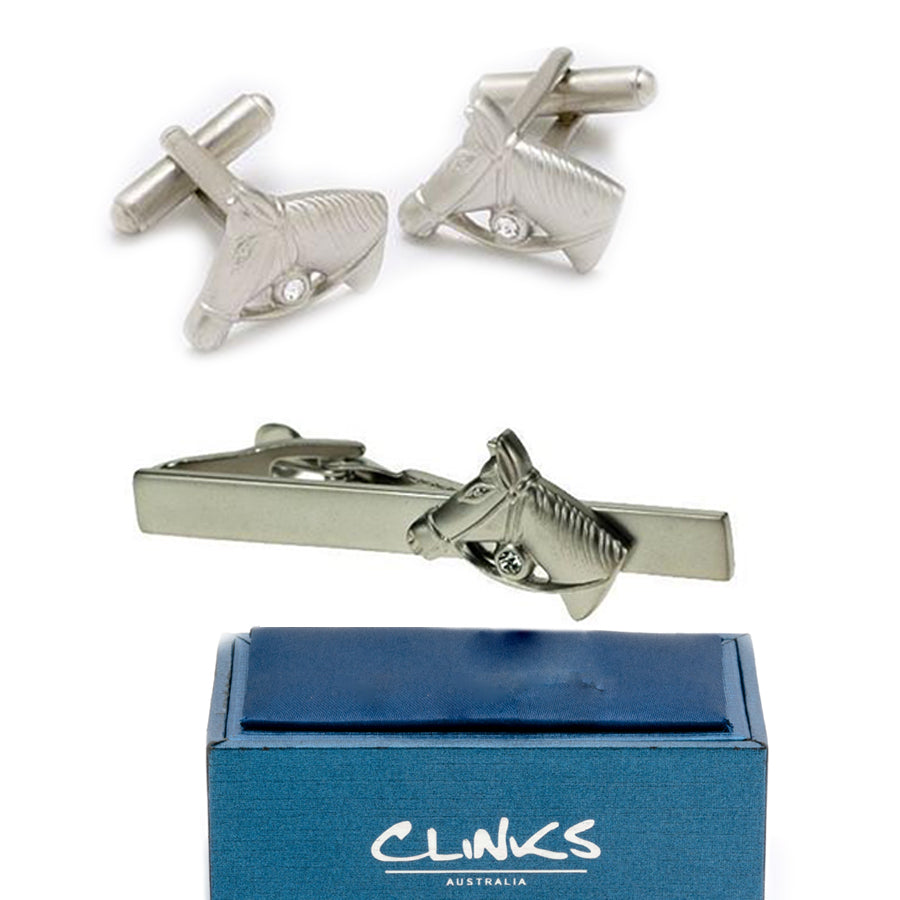Horse Head Cufflinks & Tie Clip Set