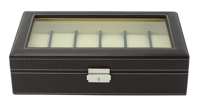 Dark Brown Leather Watch Box for 12 Watches, Watch Boxes, Watch Box, Storage Boxes, Dark Brown, Leather, Watch Box for 12 Watches, CB5079, Clinks Australia