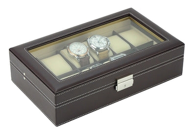 Dark Brown Leather Watch Box for 12 Watches, Watch Boxes, Watch Box, Storage Boxes, Dark Brown, Leather, Watch Box for 12 Watches, CB5079, Clinks Australia