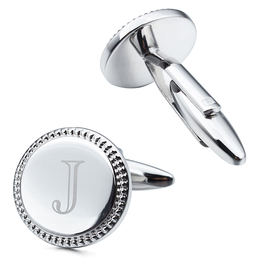 Letter J Initial Cufflinks -Round