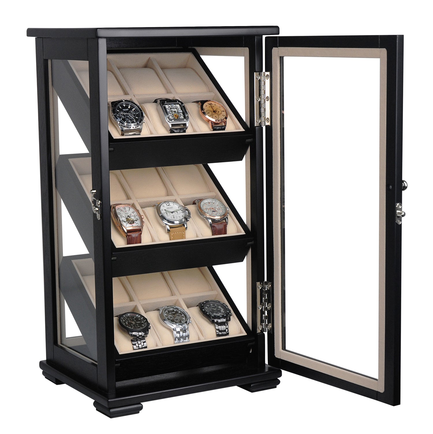 Black Wooden Watch Cabinet, 18 Watch Box, Cuffed Watch Box, Clinks Australia Watch Box, Black Watch Boxes on Cuffed, Australia Watch Box, Watch Storage Box, Watch Display Box, 18 Slots Watch Boxes, Watch Boxes for 18, Wooden Watch Box, Wooden Watch Storage Box, Wooden Watch Cabinet, Black, Storage Box, CB5050, Clinks Australia
