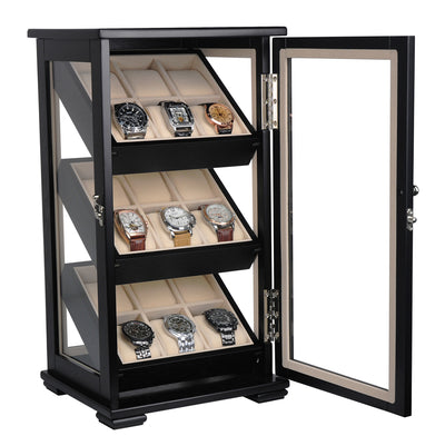 Black Wooden Watch Cabinet, 18 Watch Box, Cuffed Watch Box, Clinks Australia Watch Box, Black Watch Boxes on Cuffed, Australia Watch Box, Watch Storage Box, Watch Display Box, 18 Slots Watch Boxes, Watch Boxes for 18, Wooden Watch Box, Wooden Watch Storage Box, Wooden Watch Cabinet, Black, Storage Box, CB5050, Clinks Australia