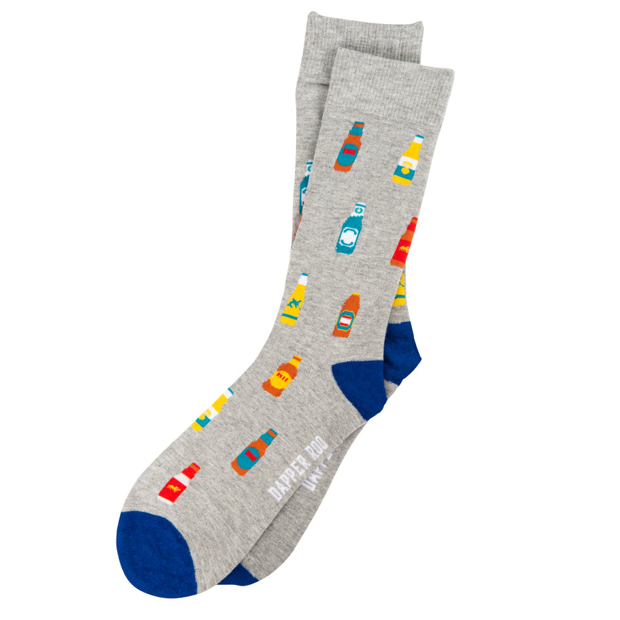 Beer O'Clock Bamboo Socks by Dapper Roo, Socks, Heather Grey, Blue, Multi, Bamboo, Nylon, Elastic, Elastane, SK2031, Men's Socks, Socks for Men, Clinks Australia