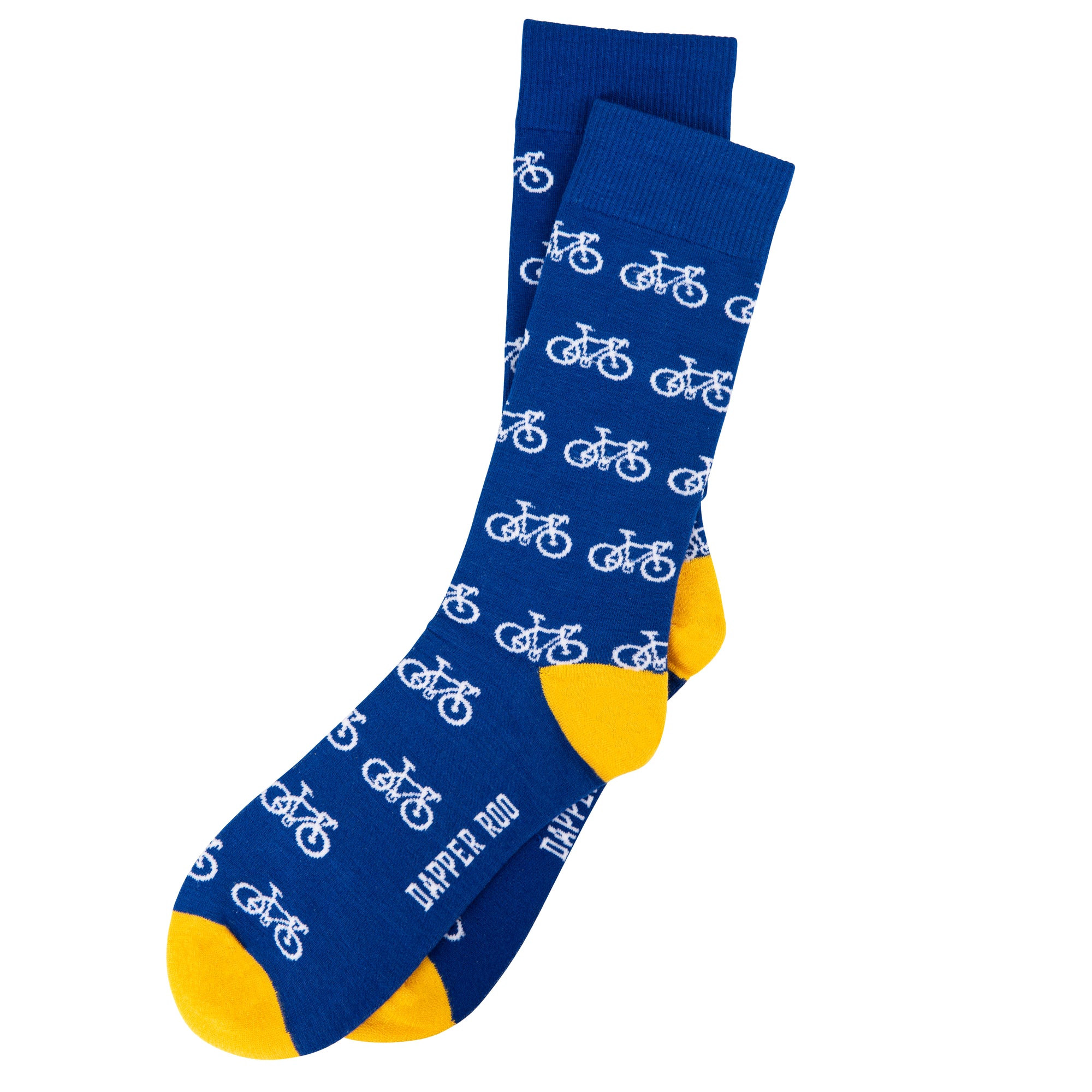 Ride On Bicycle Cycling Bamboo Socks by Dapper Roo, Bicycle Cycling Socks, Dapper Roo, Socks, Blue, Yellow, White, Bamboo, Elastane, Nylon, Elastic, SK2004, Men's Socks, Socks for Men, Clinks Australia