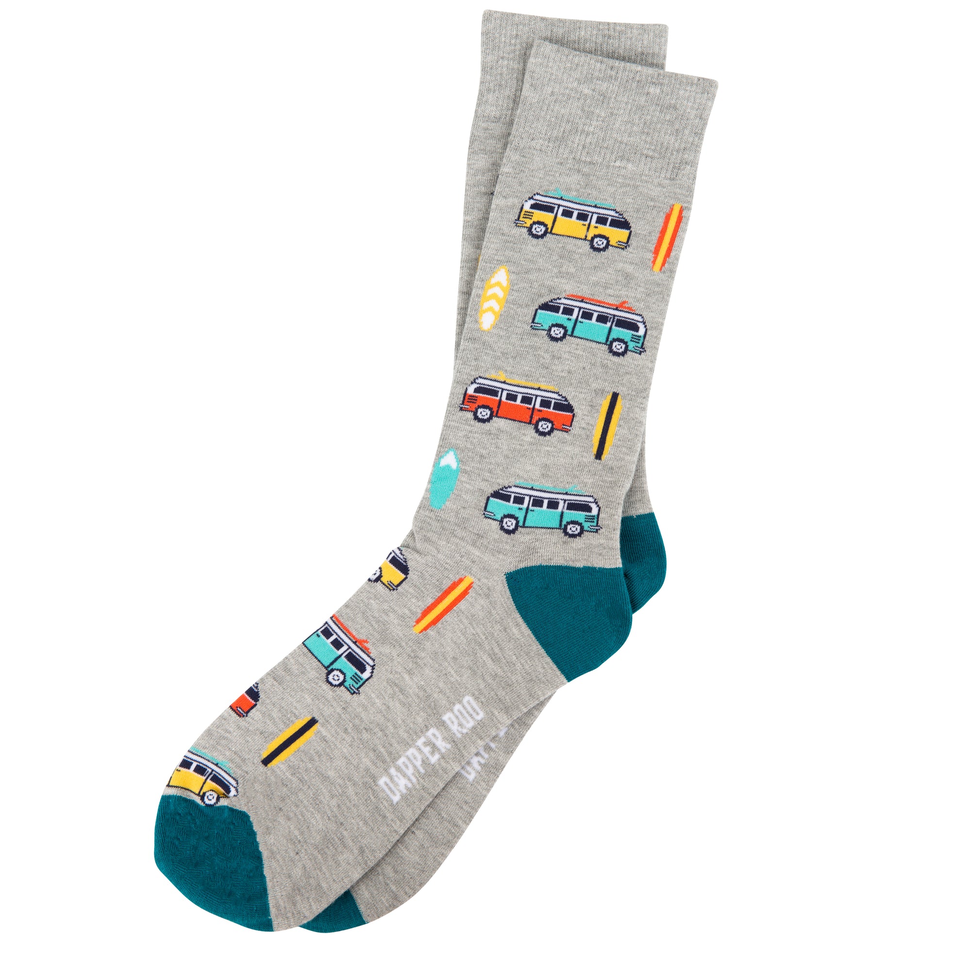 Beach Kombi VW Bamboo Socks by Dapper Roo, Socks, Heather Grey, Teal, Multi, Bamboo, Elastane, Nylon, Elastic, SK2011, Men's Socks, Clinks Australia