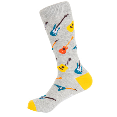 Rock On Guitar Bamboo Socks by Dapper Roo, Rock on Guitar Socks, Dapper Roo, Socks, Heather Grey, Yellow, Multi, Bamboo, Elastane, Nylon, Elastic, SK2014, Men's Socks, Socks for Men, Clinks Australia